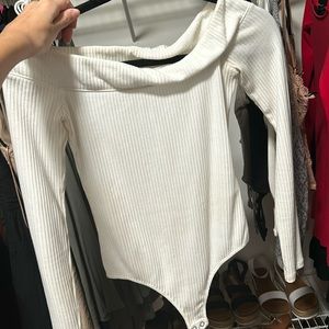 White off the shoulder long sleeve bodysuit from hollister